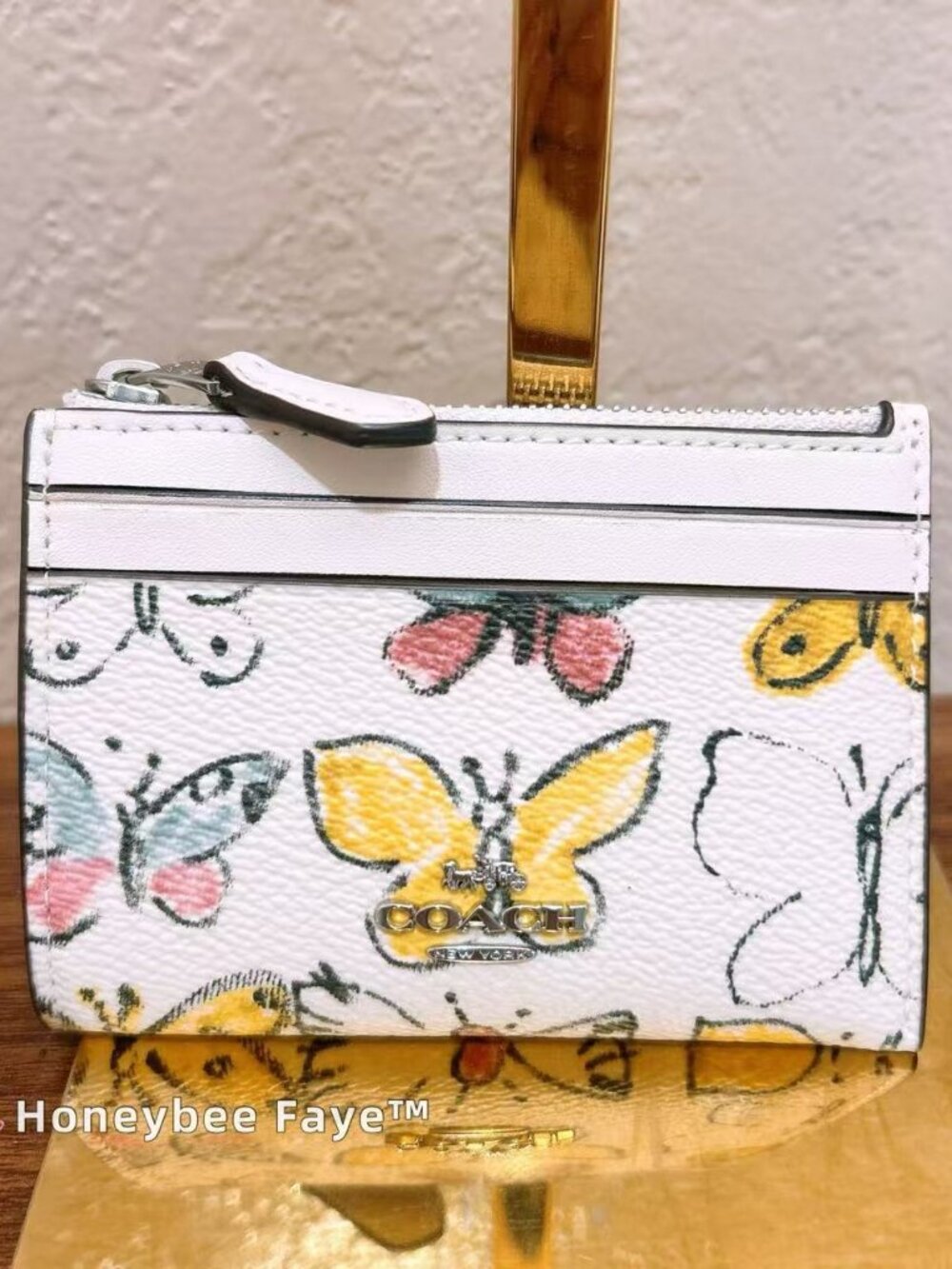 NWT Coach Mini Skinny Id Case With Butterfly Print CAR22 Chalk